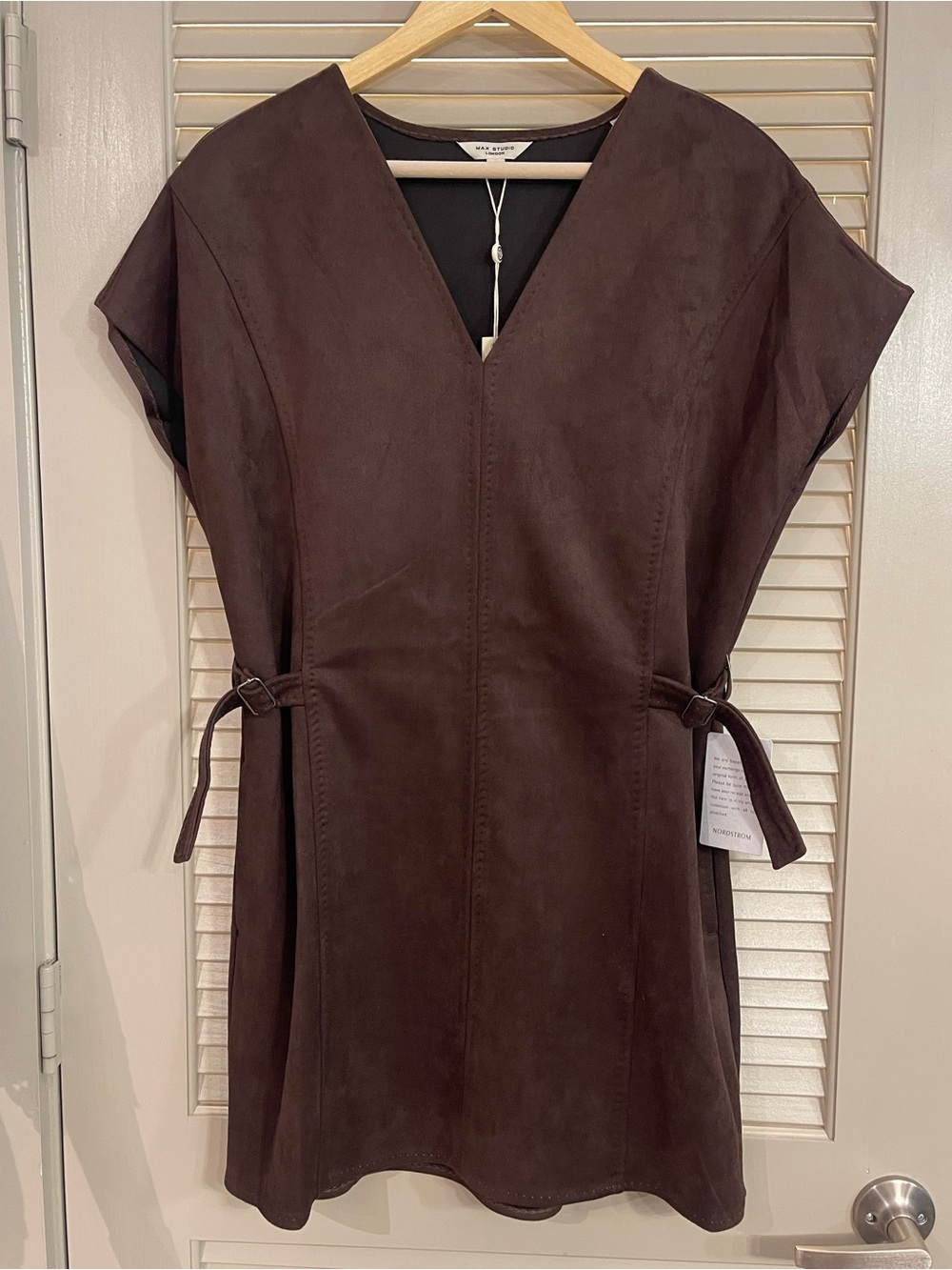 Max Studio NWT Brown Suede V-Neck Cinch Waist Dress